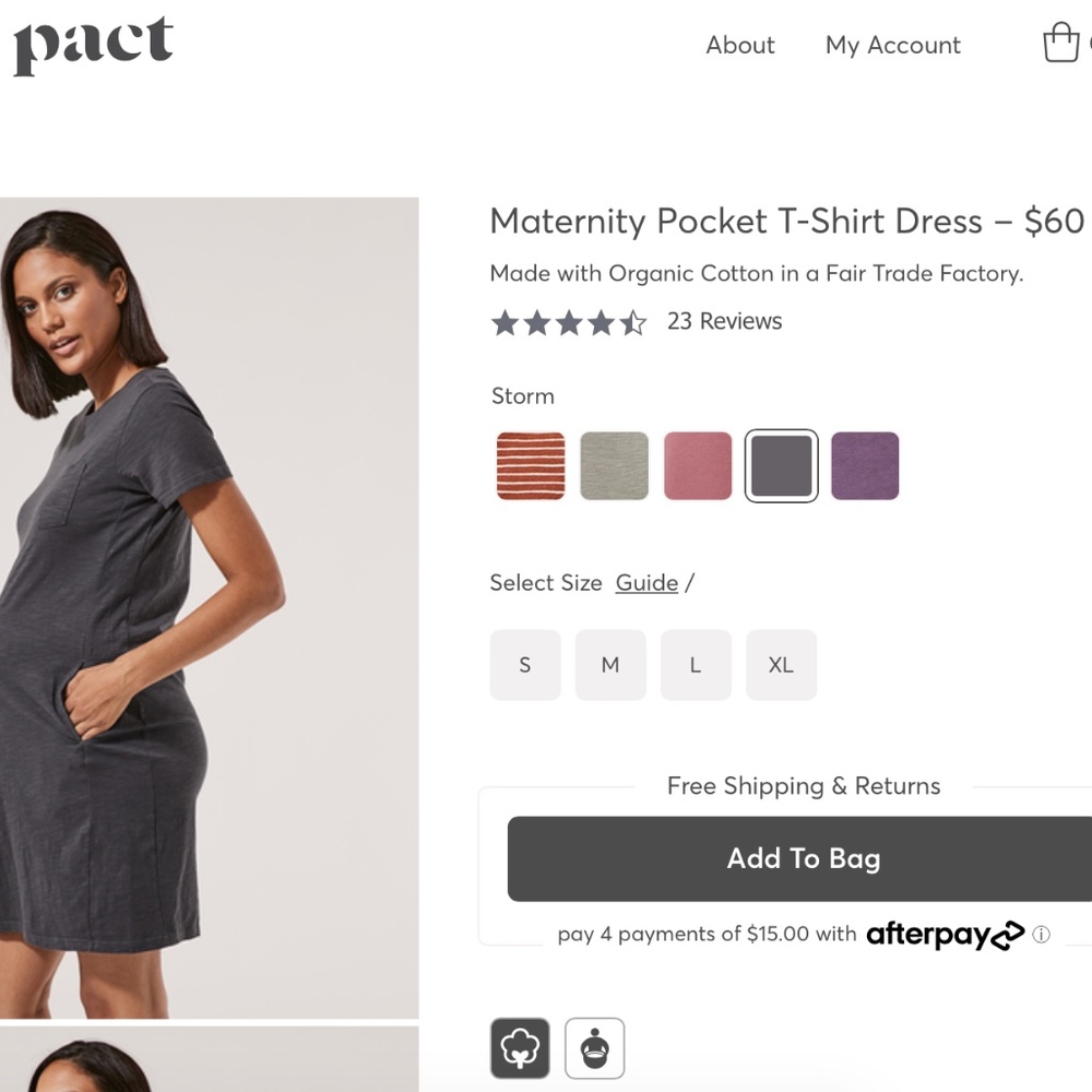 Pact Maternity Pocket T-Shirt Dress - Small